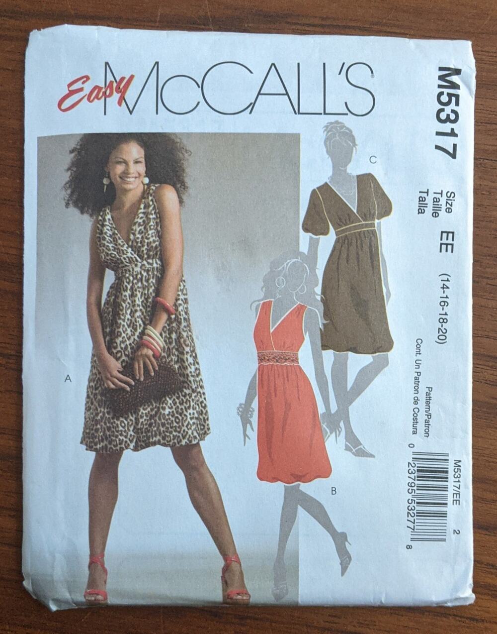UNCUT McCall's Easy Pattern 5317 Dress Size 14-20